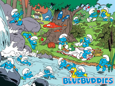 Smurf picnic by the waterfall