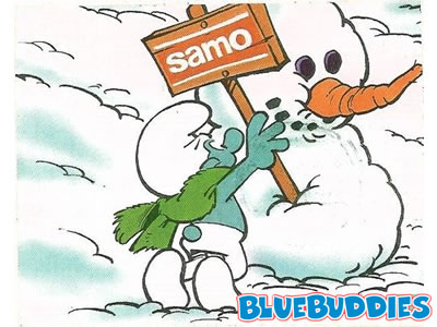 Samo Chips Smurfs Sticker - Smurf Builds Snowman