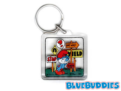 Clear Acrylic Square Keychain - Papa Smurf