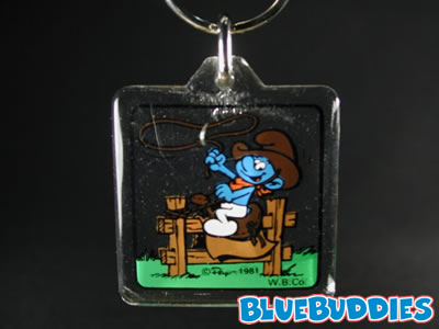 Clear Acrylic Square Keychain - Cowboy Smurf Rodeo