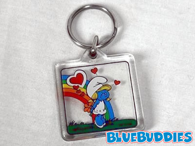 Clear Acrylic Square Keychain - Smurfette (Hearts & Rainbow)