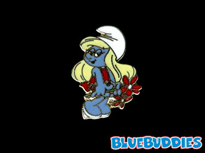 Smurf Pin - Cloisonne - Smurfette (Red Dress & Flower)