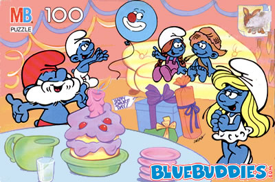 MB Puzzle 100 (1988) - Smurf Birthday Party