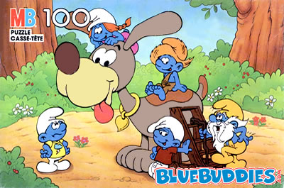 MB Puzzle 100 (1987) - Smurflings Ride Puppy