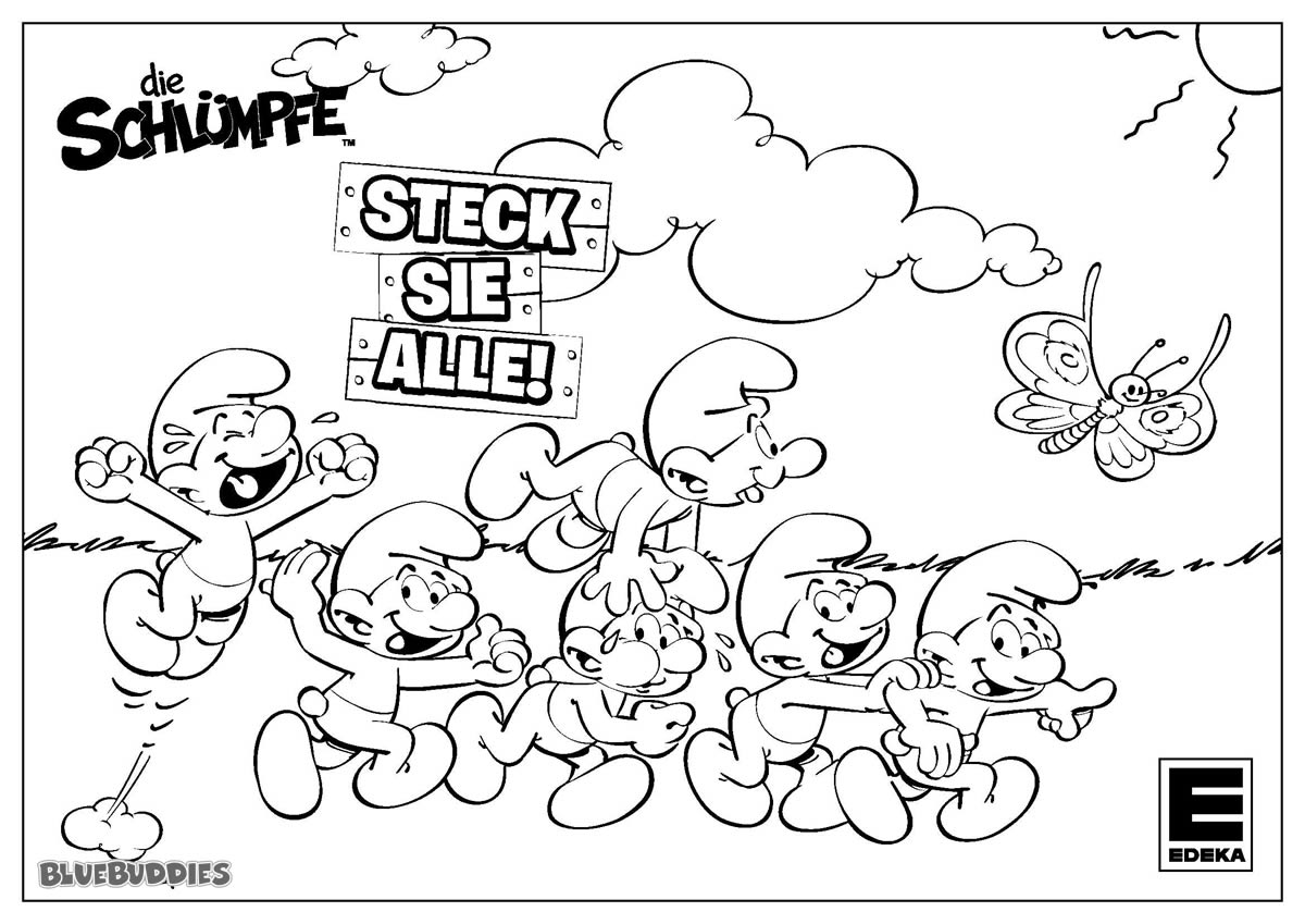 Group of Smurfs Coloring Sheet